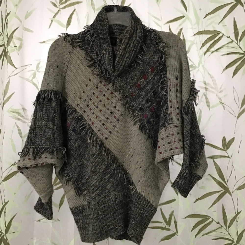 Unique Patchwork Cowl Neck Sweater - Gray and Black. Small